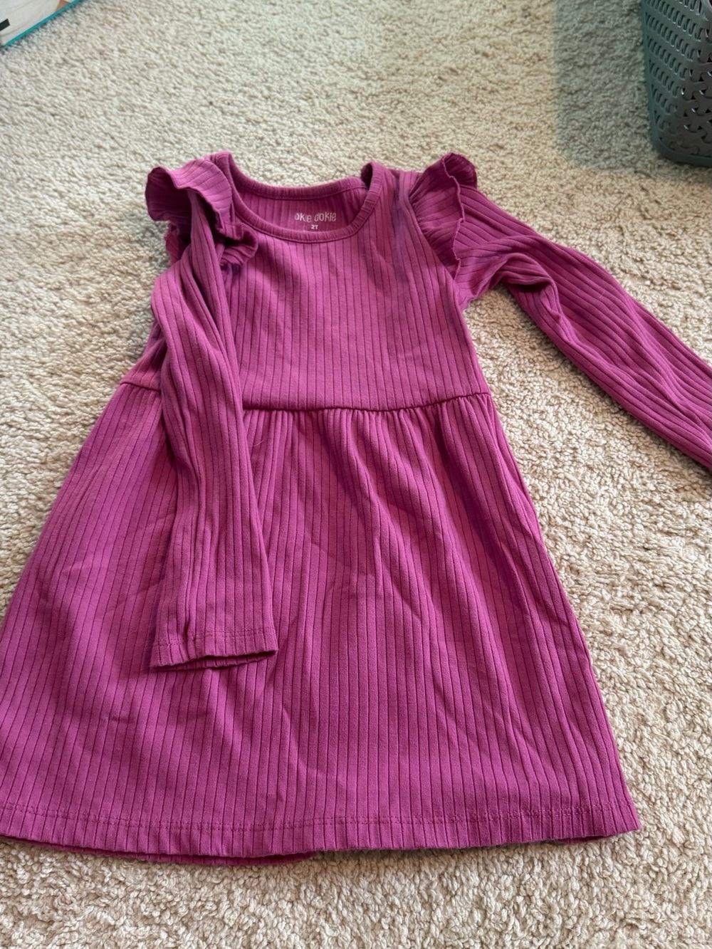 okie dokie Ribbed Long Sleeve Dress in Magenta